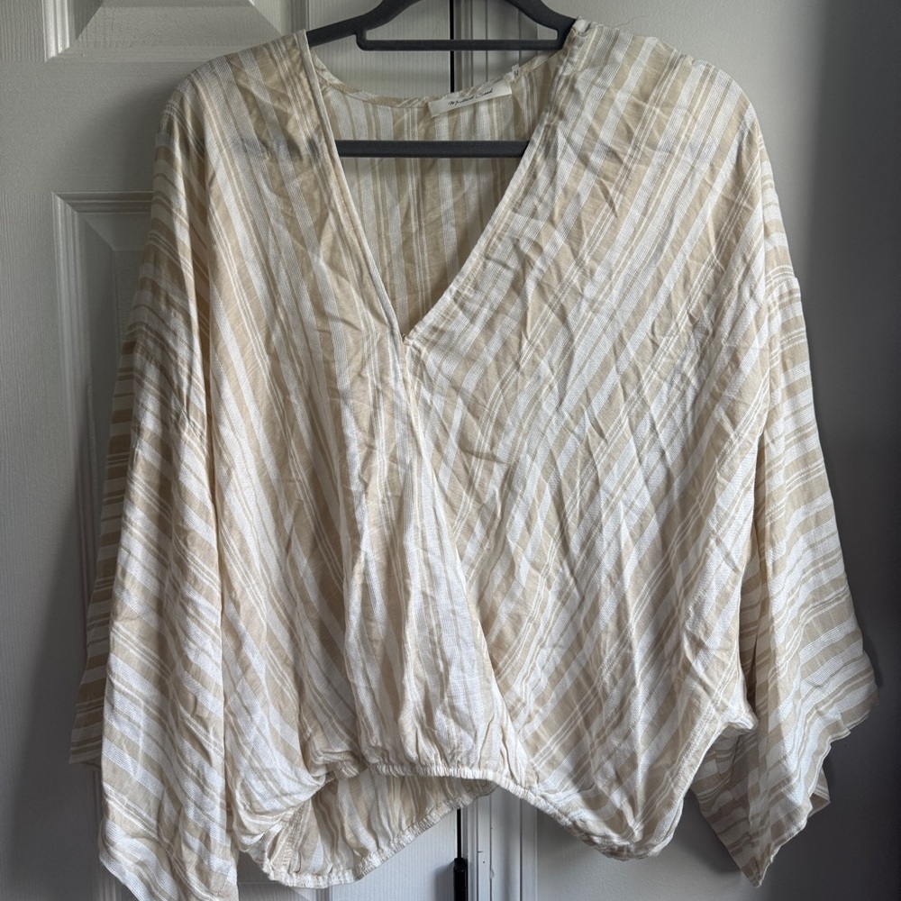 Cream Long Sleeve Wrap Blouse